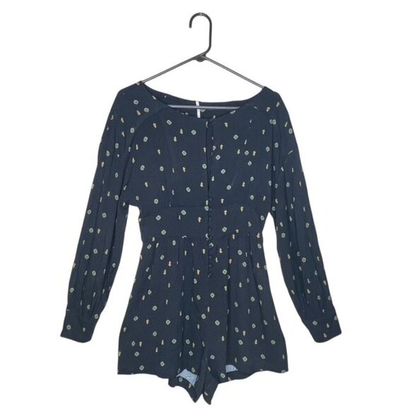 FREE PEOPLE Love Grows Keyhole Button-Down Long Sleeve Romper - Size Small - Picture 2 of 7